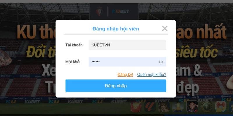 Giao diện đăng nhập KUBET 