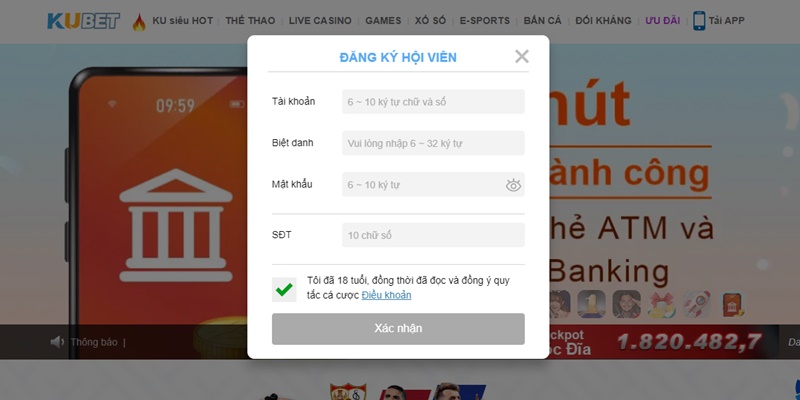 Giao diện đăng ký KUBET cực dễ thao tác